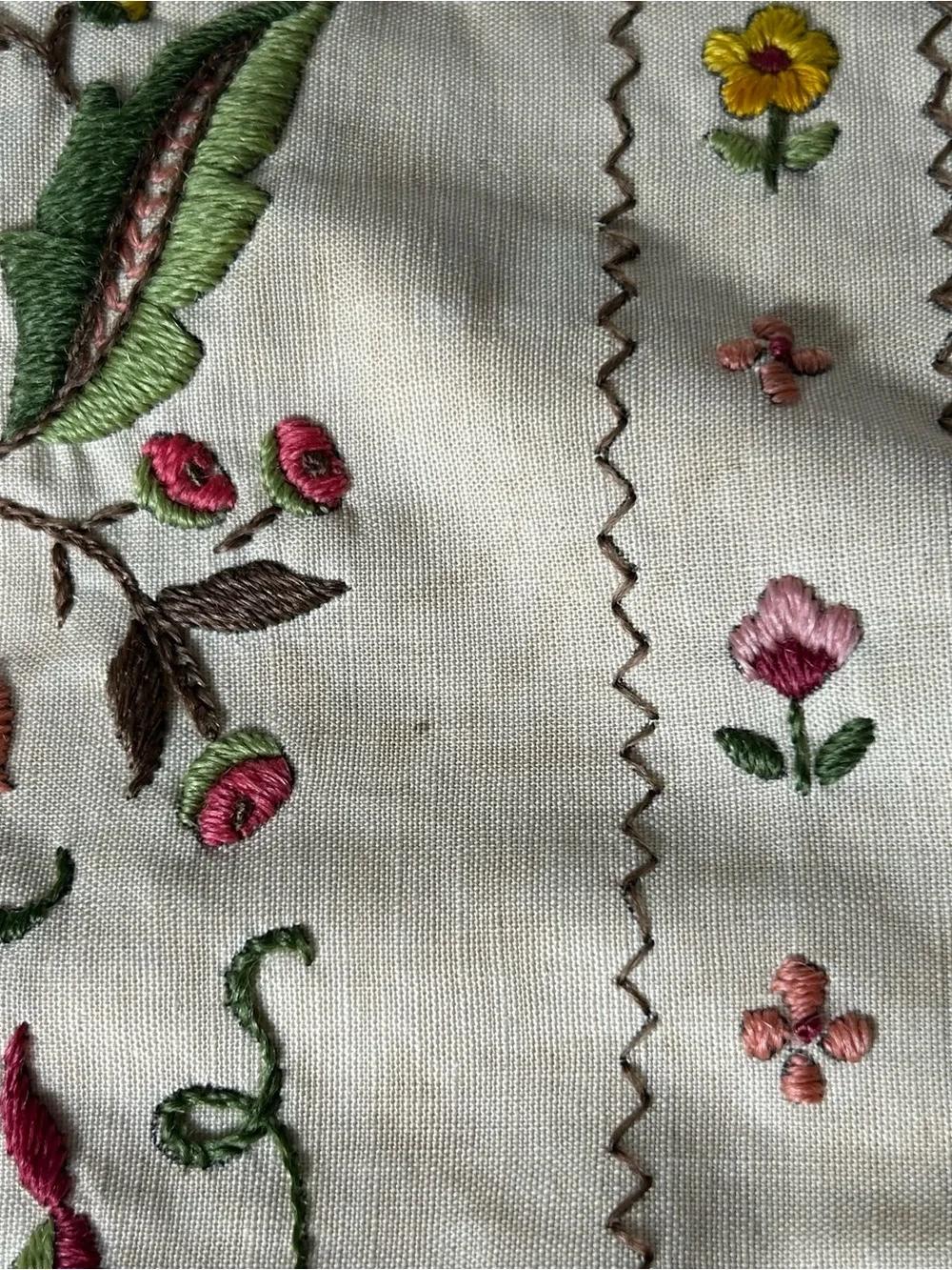 Vintage Crewel Embroidered Small Pillow Case 13X13 Fringe Square Home Decor